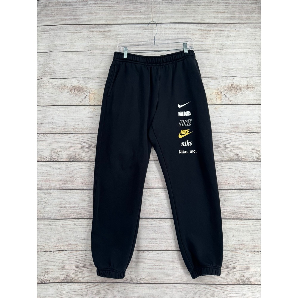 Nike Sweatpants Mens Large Black Multi Logo Graphic Fleece Joggers